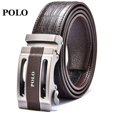 polo自動扣真皮男士皮帶商務休閑褲帶頭層牛皮鱷魚紋腰帶男褲帶潮010851